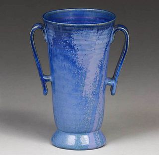 Fulper Pottery Matte Blue Two-Handled Vase c1920s