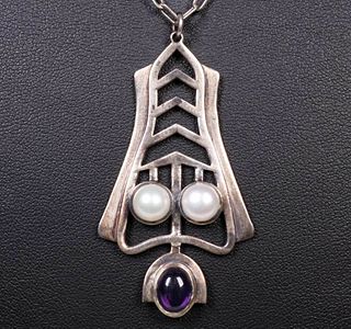 Chicago A&C Sterling Silver Amethyst & Pearl Pendant