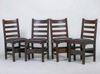 Set of 4 Early Gustav Stickley #1297 Dining Chairs