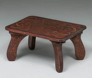 Arts & Crafts Pyrography Carved Stool 1907