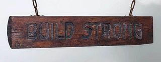 Roycroft Motto "BUILD STRONG" Hand-Carved Half Log