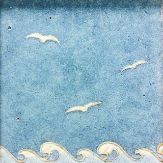 Grueby Matte Blue Seagull Tile c1905
