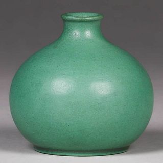 Teco Matte Green Bulbous Vase c1910