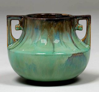 Fulper Pottery Two-Handled Green Flambe Vase c1910s