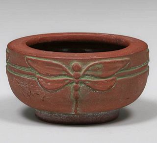 Peters & Reed Moss Aztec Dragonfly Bowl c1920s