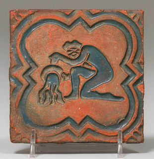 Moravian Pottery Figural Tile c1920s