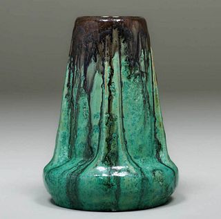 Fulper Pottery Mirror Black Drip Glazed Buttress Vase
