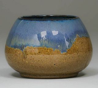 Small Fulper Pottery Blue & Matte Mustard Vase c1910s
