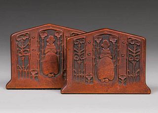 Arts & Crafts Hand Carved Bookends c1910