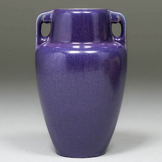 Fulper Pottery Matte Purple Two-Handled Vase c1910