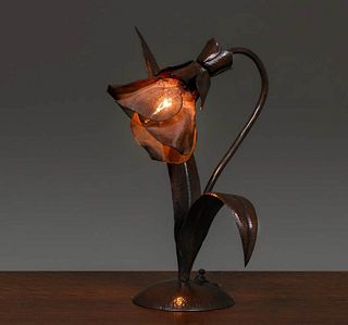 Lillian Palmer Hammered Copper Flower Lamp c1910