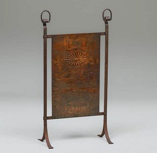 Arts & Crafts Hammered Copper & Iron Fire Screen c1910