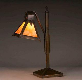 Arts & Crafts Copper & Slag Glass Lamp c1915