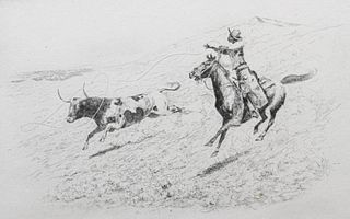 Edward Borein Etching Cowboys & Horses c1910s