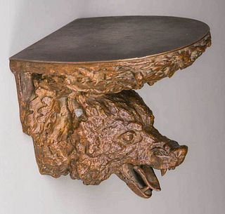 Arts & Crafts Bronze Wolf Bracket Shelf Sculpture c1910