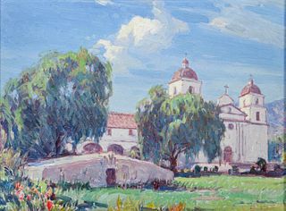 Carl Oscar Borg Painting "Santa Barbara Mission" c1920s