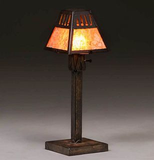 Frederick L. Roehrig Hand-Forged Iron & Mica Lamp 1905