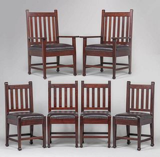 Set of 6 Roycroft Mahogany Dining Chairs c1910