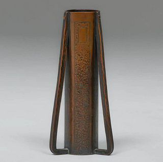 Karl Kipp Hammered Copper Three-Buttress Handled Vase