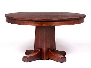 L&JG Stickley 54"d Dining Table with 8 Original Leaves