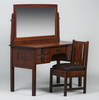 Gustav Stickley Five-Drawer Vanity & Chair c1910