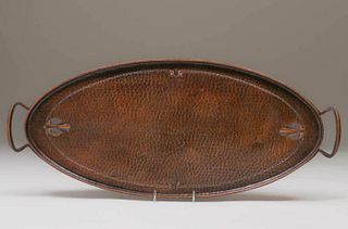 Roycroft Hammered Copper Two-Handled Oval Tray c1920