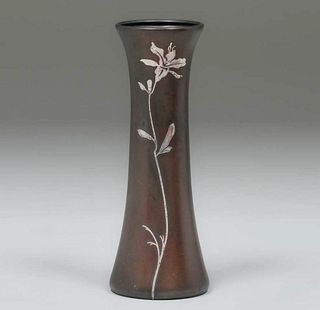 Heintz Sterling on Bronze Corseted Floral Overlay Vase