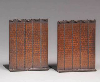 Roycroft Hammered Copper Linear Bookends c1920