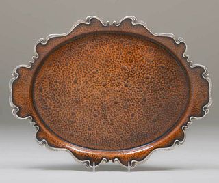 Joseph Heinrichs Hammered Copper & Silver Tray c1905