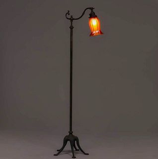 Handel Bronze Adjustable Floor Lamp Quezal Shade c1910s