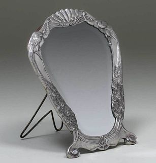 Friedrich Adler - Osiris Pewter Peacock Mirror c1905