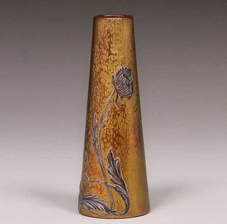 Edward Zior Sr Hammered Copper & Sterling Silver Vase