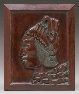 WPA Era Hand-Carved Native American Panel c1930s