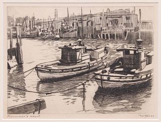 William Rice Woodblock Print "Fisherman's Wharf"