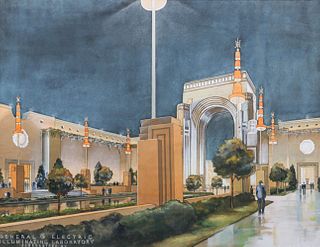 1939 Art Deco Worlds Fair Watercolor General Electric