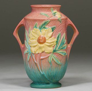 Roseville Peony Two-Handled Vase