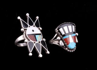 Zuni Sterling Silver Inlaid Mosaic Ring Collection