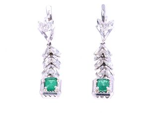 Art Nouveau Emerald & Diamond Dangle Earrings