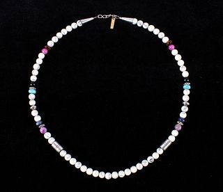 Navajo T Singer Multi Stone White Buffalo Necklace