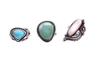 Navajo Sterling Turquoise & Mother of Pearl Rings