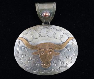 Alpaca Silver & Brass Long Horn Steer Pendant