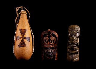 Polynesian Totem & Ceremonial Mask & Water Vessel