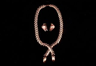 Copper Leaf Link Necklace and Earrings