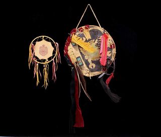Sioux Indian Parfleche Ghost Shield & Dreamcatcher