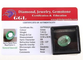 7.20 Ct Cut Loose Emerald Gemstone & Certificate