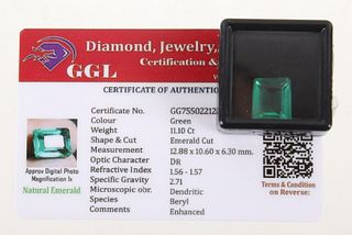11.10 Ct Cut Loose Emerald Gemstone & Certificate