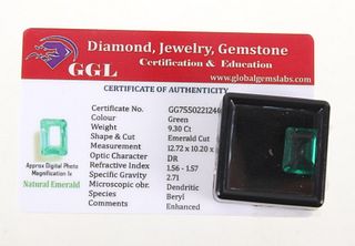 9.30 Ct Cut Loose Emerald Gemstone & Certificate