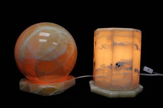 20th C. Translucent Orange Agate Electric Lamps