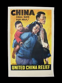 United China Relief Linen Back Poster