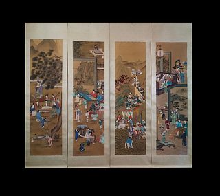 Ming Dynasty Qiu Ying Inscription, Four Pieces Vertical-Hanging FigureÂ Painting